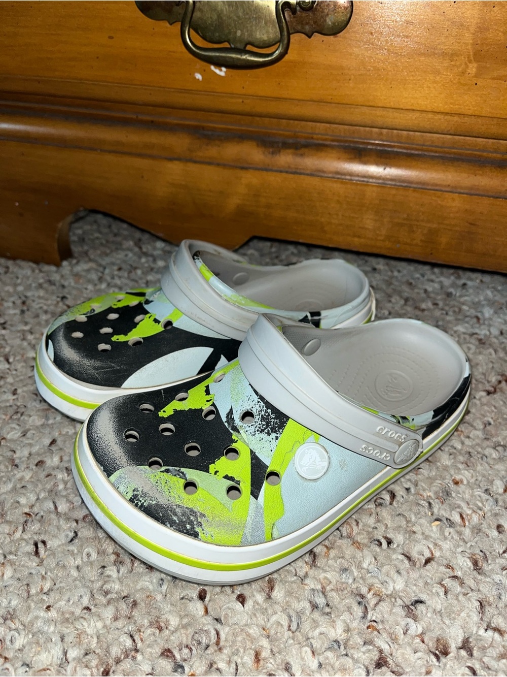 CROCS Kids Clog in Black, White & Neon Green Splash